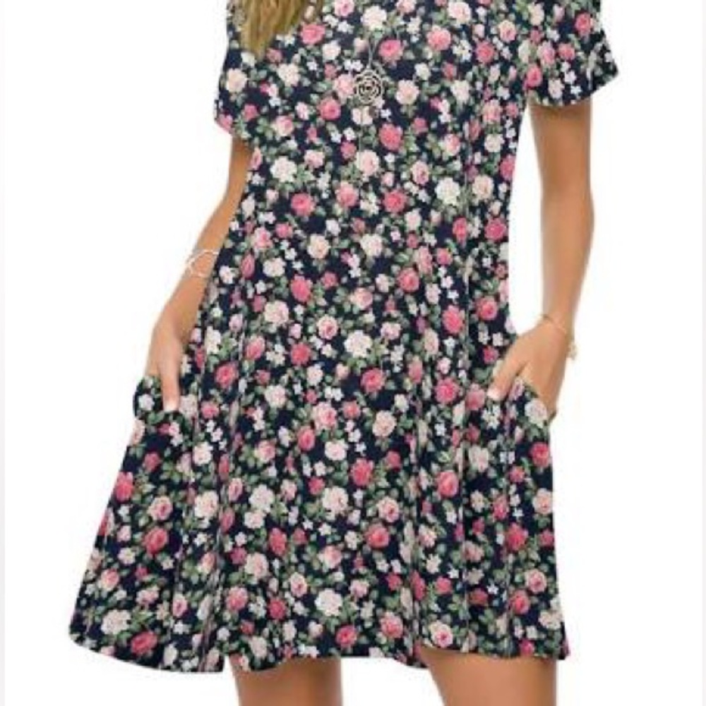 ZENNILO  T Shirt  Flowy Swing Tunic Dress Pockets